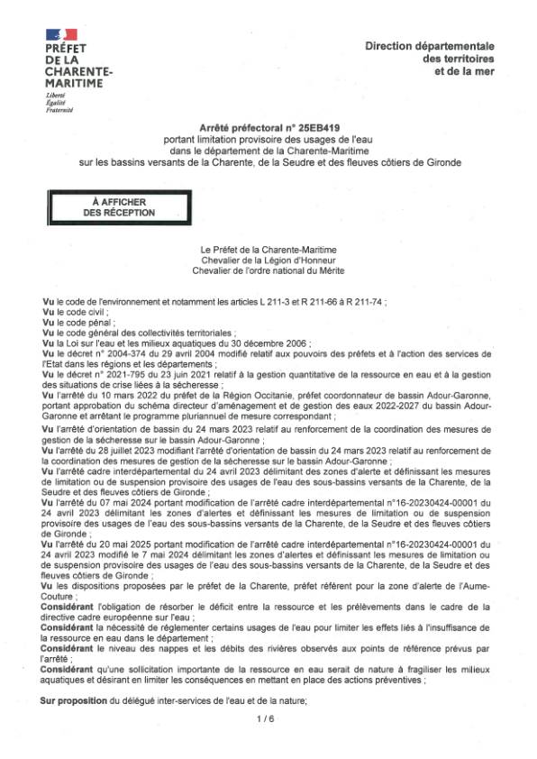 Arrêté visant a limitation de l'usage de l'eau Arrêté visant a limitation de l'usage de l'eau