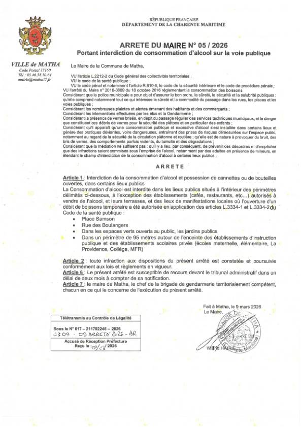 Arrêté interdiction alcool sur la voie publique