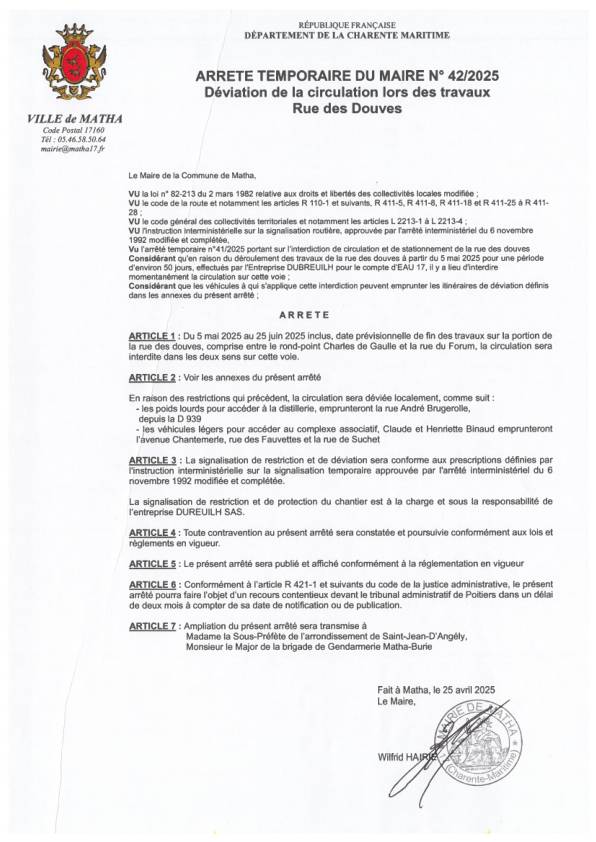 arrêté déviation circulation rue des Douves arrêté déviation circulation rue des Douves
