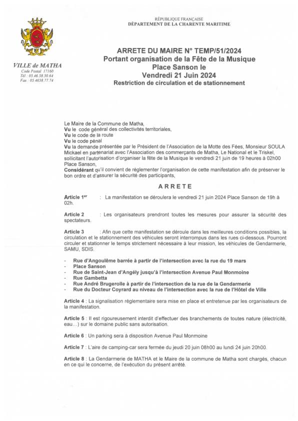 arrêté fête de la musique arrêté fête de la musique
