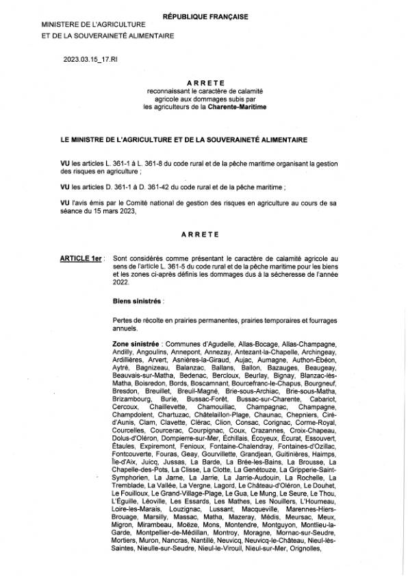 arreté reconnaissance sécheresse arreté reconnaissance sécheresse