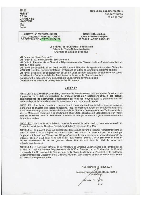 arrêté étourneaux arrêté étourneaux