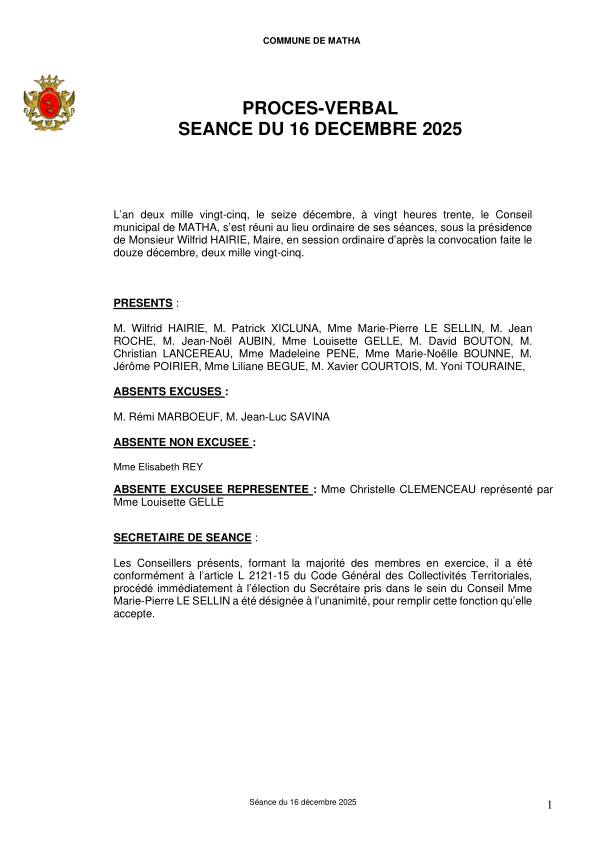 procès verbal 16 décembre 2025