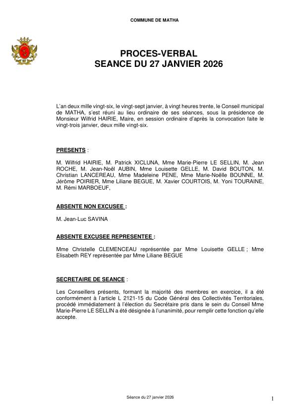 Procès verbal 27 janvier 2026