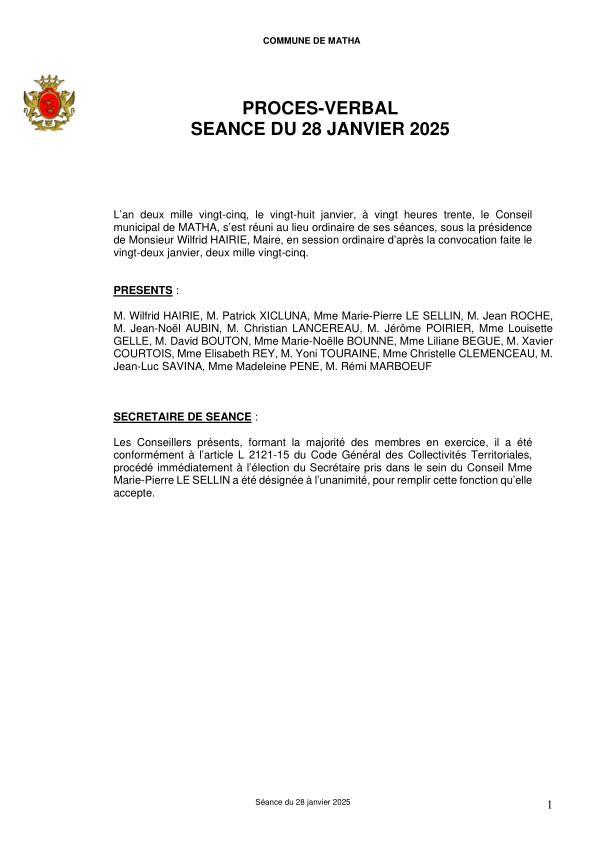 procès verbal conseil municipal 28 janvier 2025