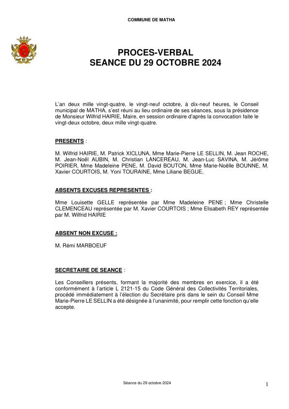 procès verbal 29 octobre