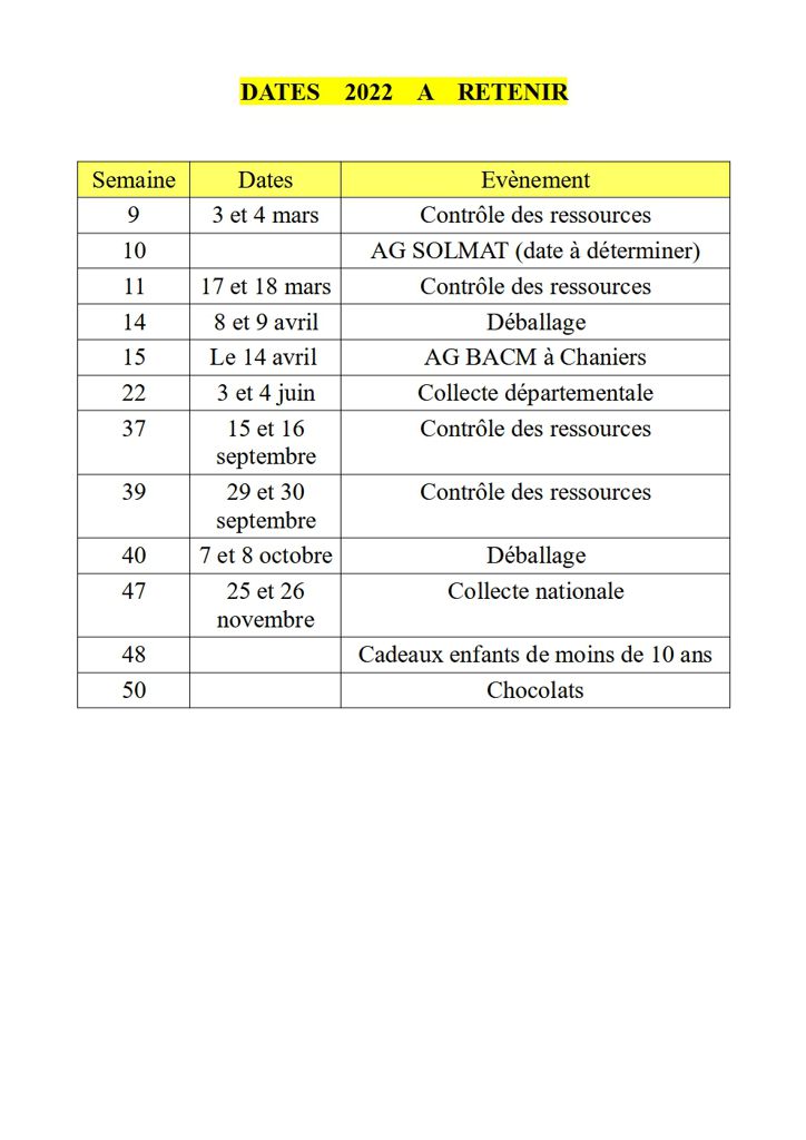 Calendrier SOLMAT